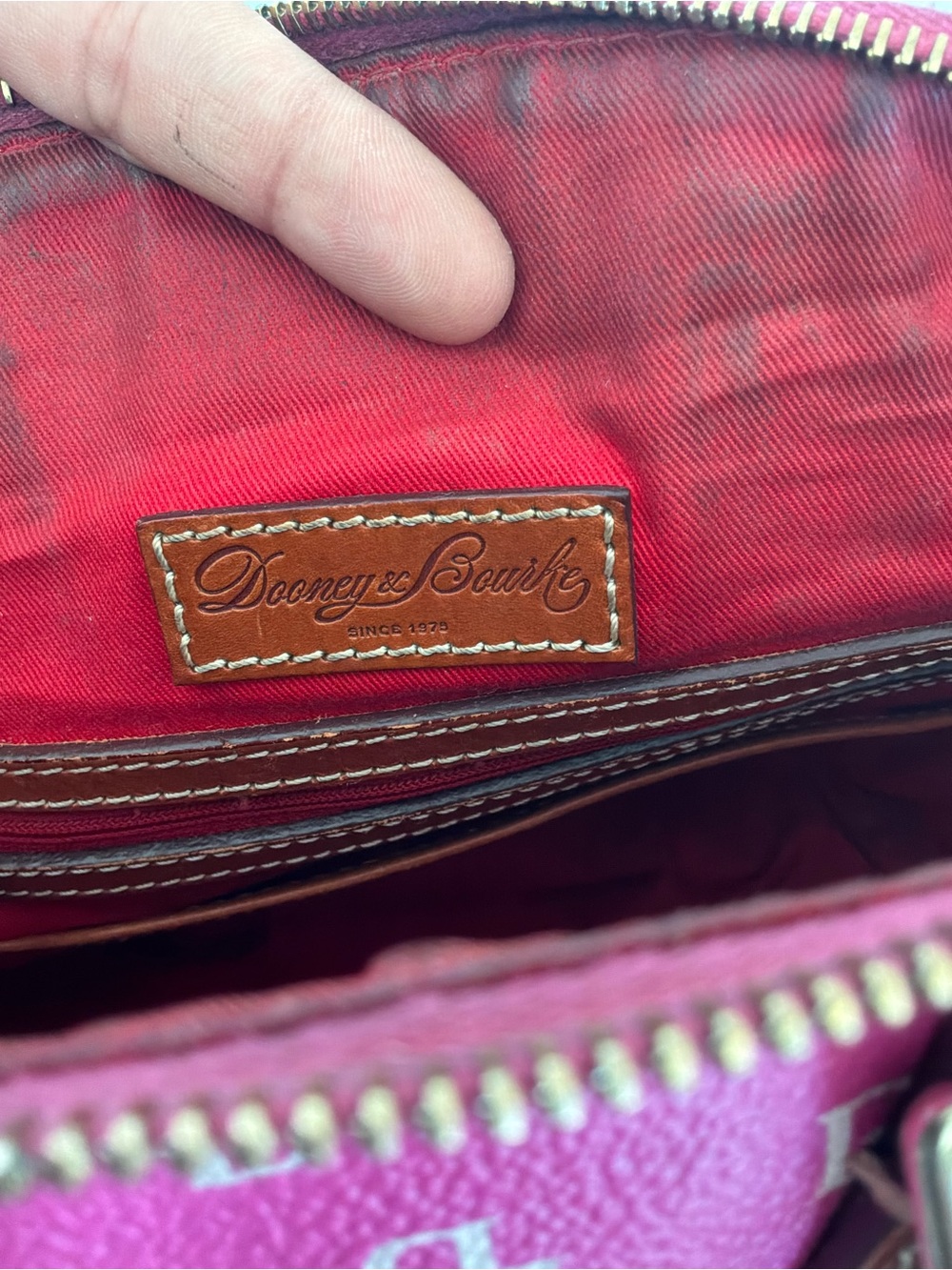 Dooney & Bourke Pink DB Monogram Satchel Top Handle Handbag Purse Leather Trim - Picture 9 of 14
